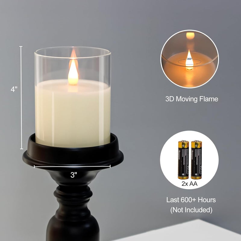 TECHLONG Glass Flameless Candles with Remote Timer, 3D Moving Flame Flickering, Last 600+ Hours Battery Candles, Real Wax LED Votive Candle for Festival Wedding Home Party Decor, 3" x 4" - Image 2